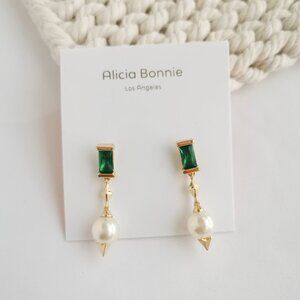 Authentic Alicia Bonnie Lunar Sheen Gold Green Crystal Drop Earrings
